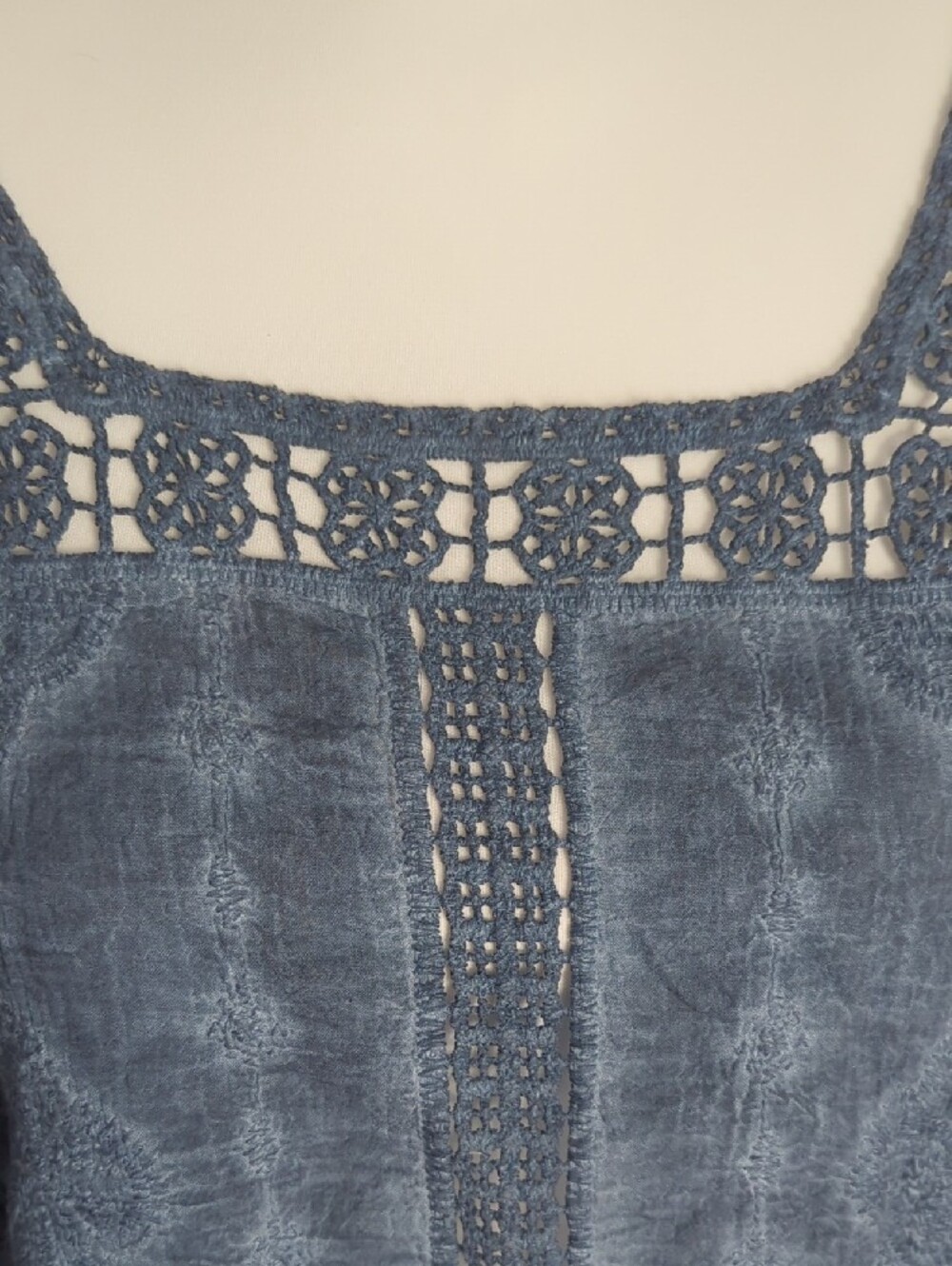 Democracy Crochet-Trim Square Neck Tunic in Slate Blue - Picture 3 of 10
